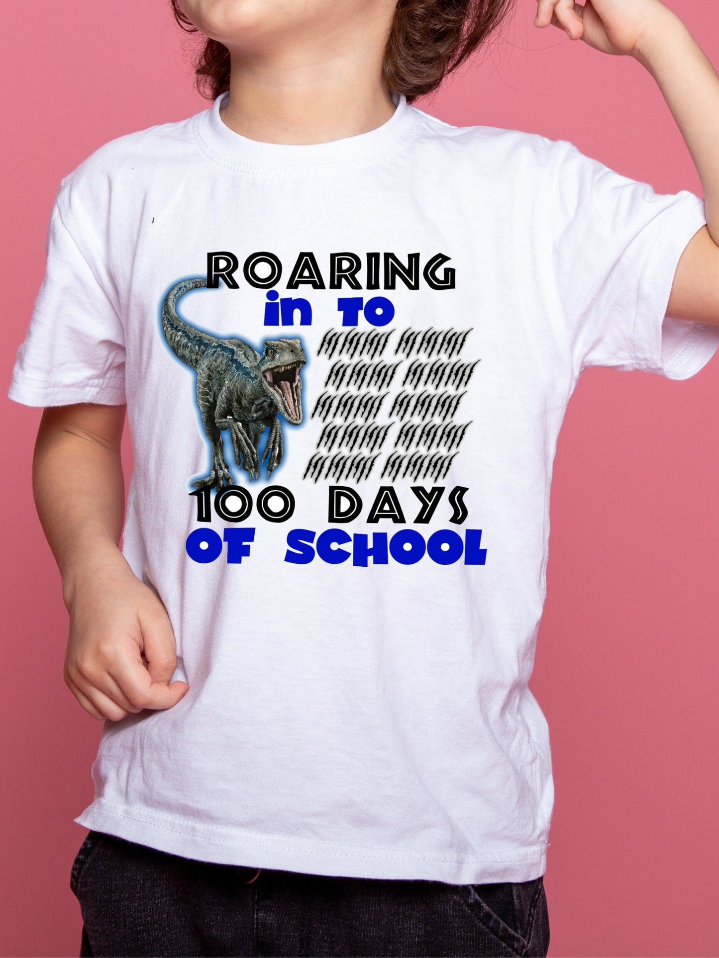 Roaring in to 100 Days of School - Blue Jurassic World PNG Digital Download - Sublimation Print PNG