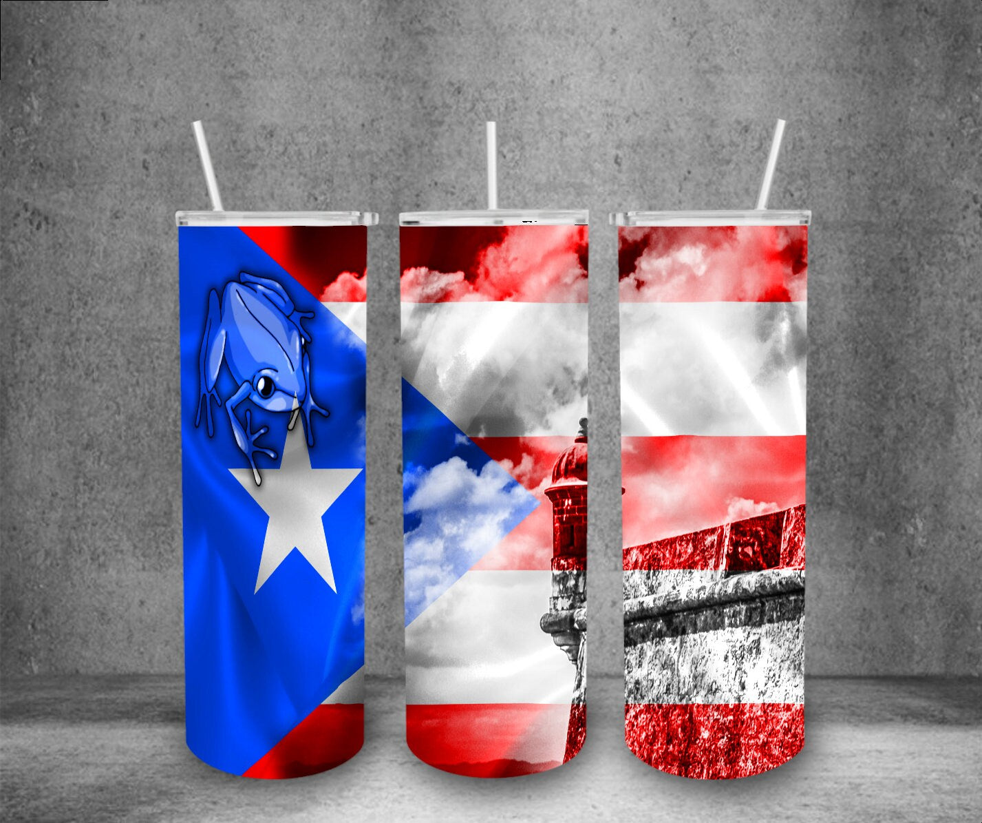 Puerto Rican Flag - El Morro 20oz Tumbler PNG, Straight and Tapered, Sublimation PNG, Digital Download