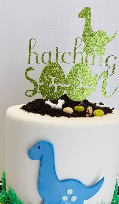 Dino Hatching Soon SVG & PNG Cake Topper, Digital Cut Files for cutting machines.