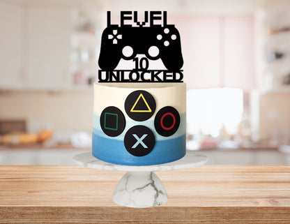 Level 10 Unlocked Gaming Cake Topper and Remote Buttons SVG & PNG files, Digital Files for cutting machines.