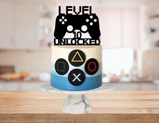 Level 10 Unlocked Gaming Cake Topper and Remote Buttons SVG & PNG files, Digital Files for cutting machines.